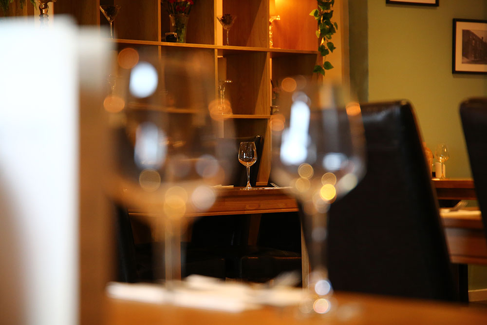 Looking through the tables in the restaurant